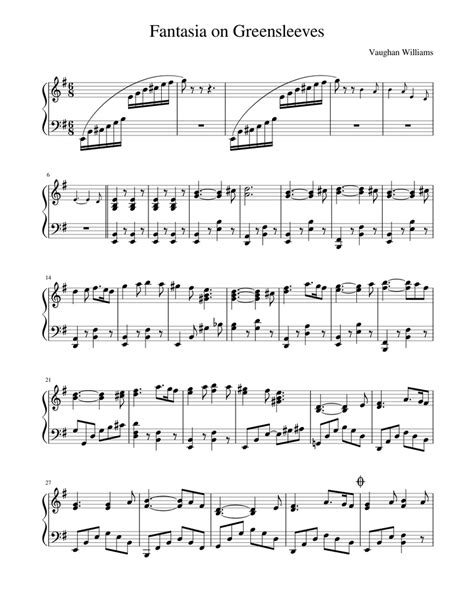 By ralph vaughan williams / arr. Easy Greensleeves Piano Sheet Music | piano sheet music ...