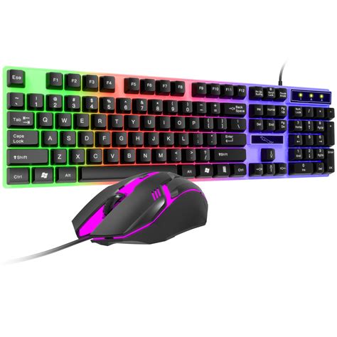 Bollsley Wired Ergonomic Gaming Keyboard And Mouse Led Rainbow Backlit
