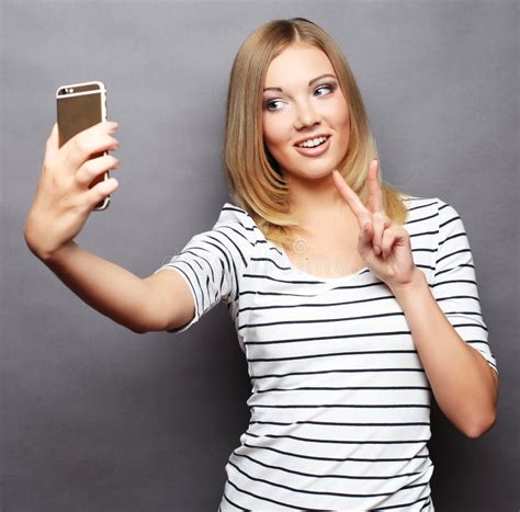 pretty hipster girl taking selfie stock image image of happy mobile 101489819
