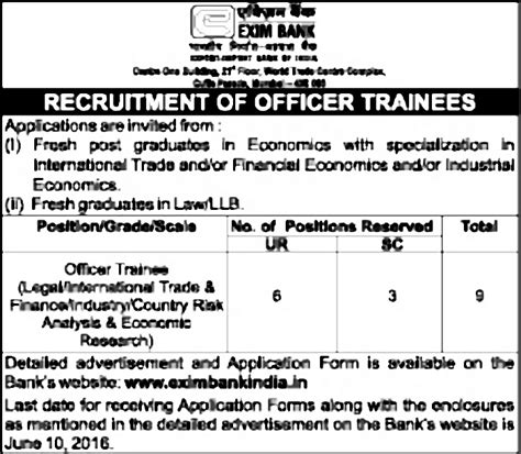 For existing uob group corporate customers. JOB POST: Trainee Officer @ Export Import Bank of India ...