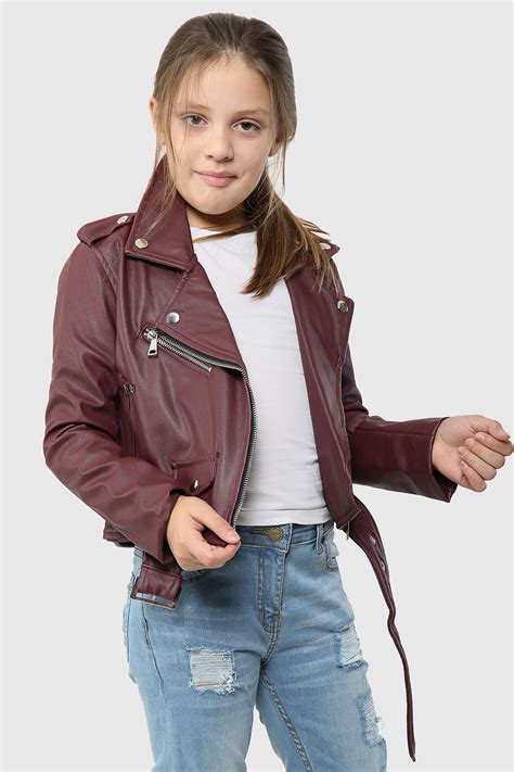 Kids Girls Jackets Designers Pu Leather Jacket Zip Up Biker Belted