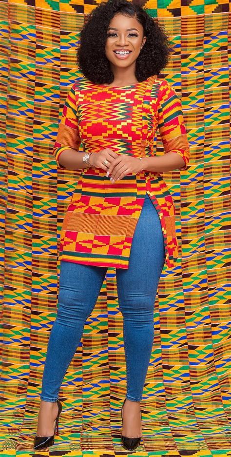 Beautiful Kente Top With Jeans Combo Kente African Dresses Modern