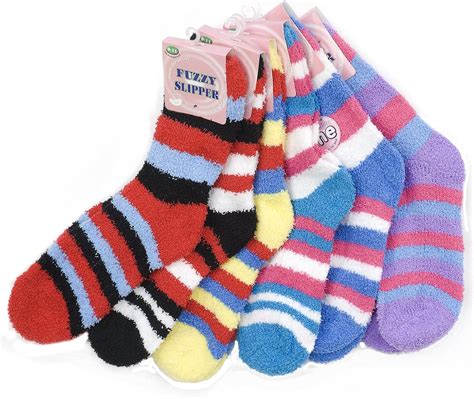 6 Pair Pack Of Excellent Womens Striped Fuzzy Socks Crew Socks Warm Butter Soft At Amazon Women