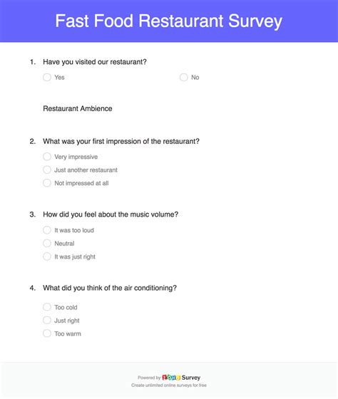 For example you take india. Fast food restaurant survey template - Zoho Survey