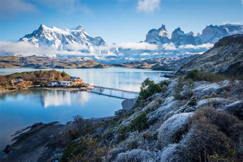 Snow At Pehoe Lake Torres Del Paine National Park Ecocamp Patagonia