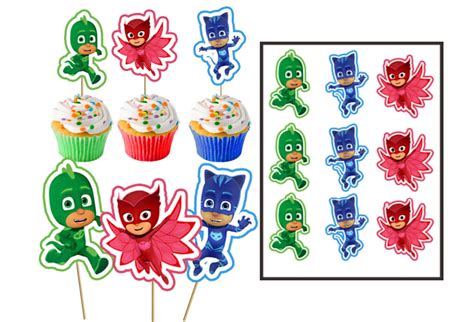 Printable Pj Masks Cupcake Toppers Instant Download Party Etsy