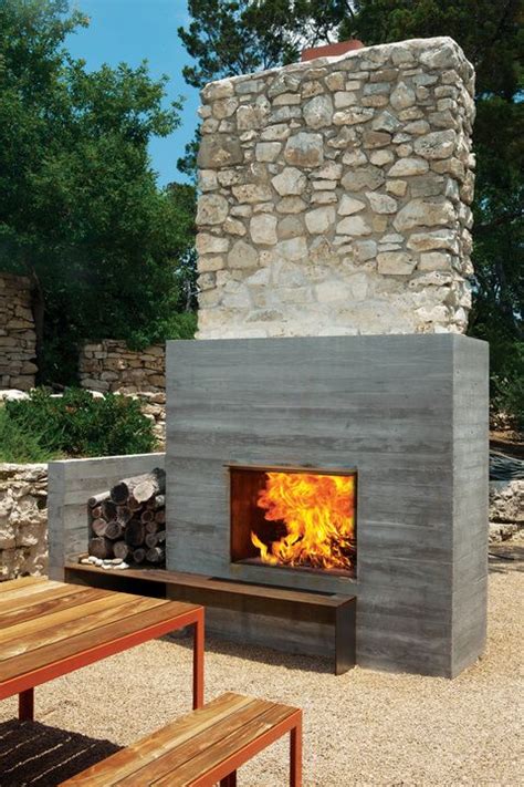 Modern Outdoor Fireplace Modern Outdoor Fireplace Area With Wooden