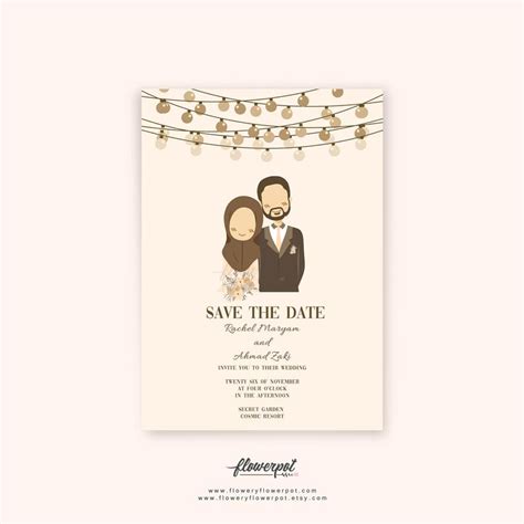 Cute muslim wedding card cartoon bride and groom. Faceless Muslim Wedding Invitation Printable Template PSD ...