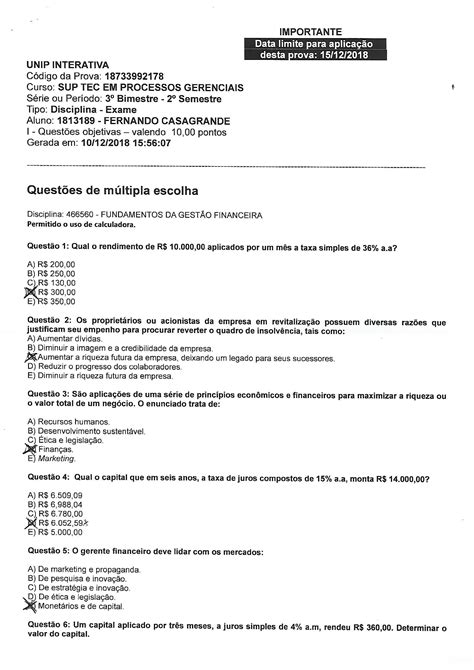 Fundamentos Da Gestao Financeira Unip Prova Fundamentos Da