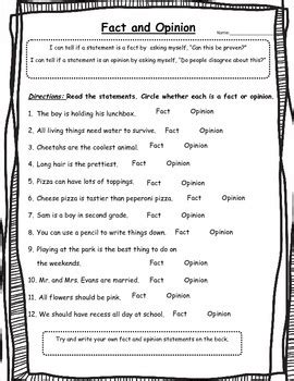 Fact Or Opinion Worksheet Nd Grade Tpt