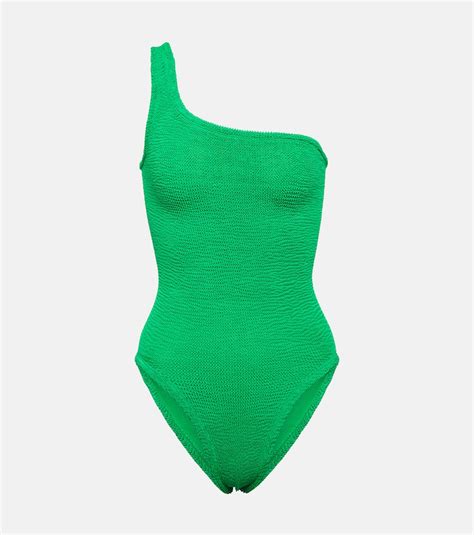Hunza G Nancy One Shoulder Swimsuit In Emerald Modesens