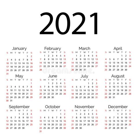 Calendario Vectorial De Bolsillo Blanco 2021 Año Diseño Minimalista Y