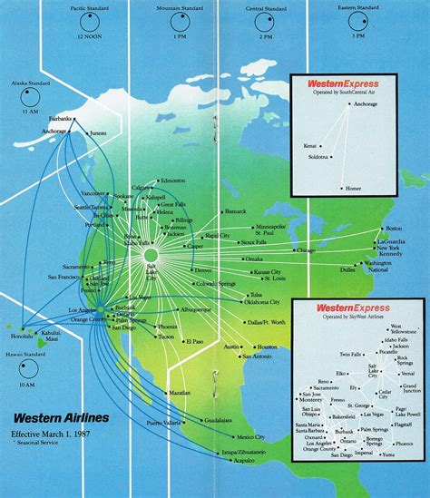 Western Airlines March 1 1987 Route Map
