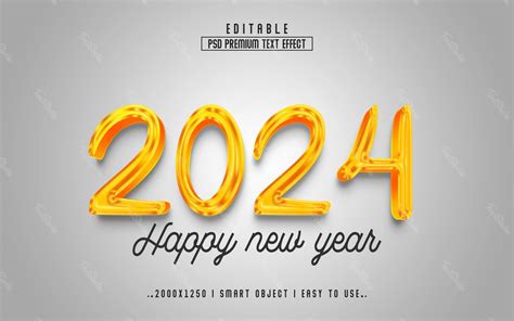 Happy New Year 2024 Golden Text Effect Photoshop Premium Psd File