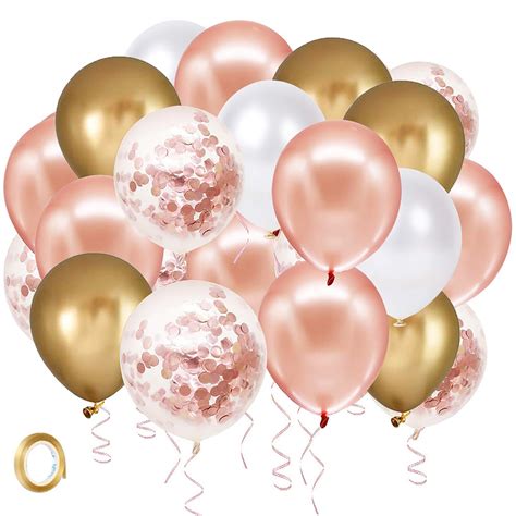 Buy Rose Gold Confetti Latex Balloons 60 Pack White Gold Balloon 12 Inch Birthday Balloons With