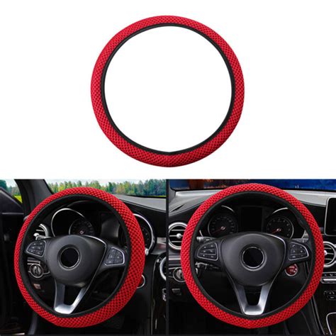 37 39cm Luxury Red 3d Mesh Fabric Car Steering Wheel Cover Breathable