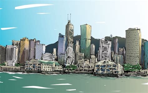 Premium Vector Sketch Of Cityscape In Hong Kong Show Townscape And