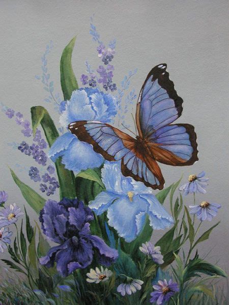 Paintings Of Butterflies Painting Butterfly And Iris Florals