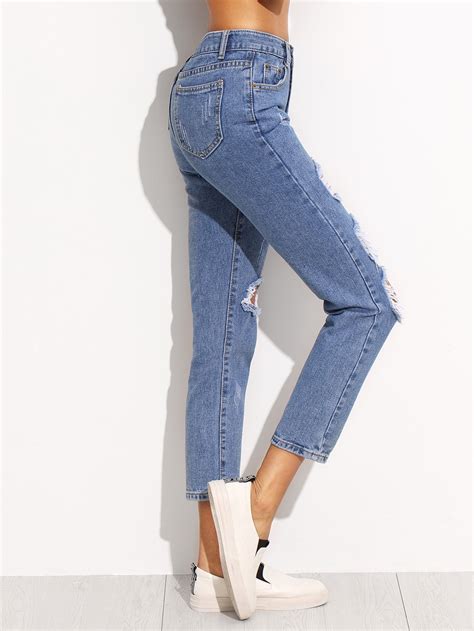 Distressed Ankle Jeans Sheinsheinside