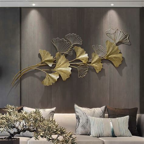 3d Golden Metal Ginkgo Leaves Light Luxury Wall Decor Art Homary