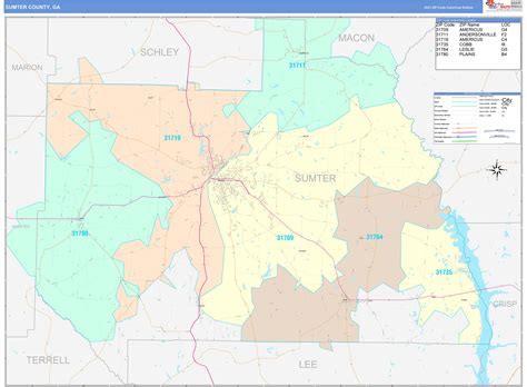 Sumter County Ga Wall Map Color Cast Style By Marketmaps