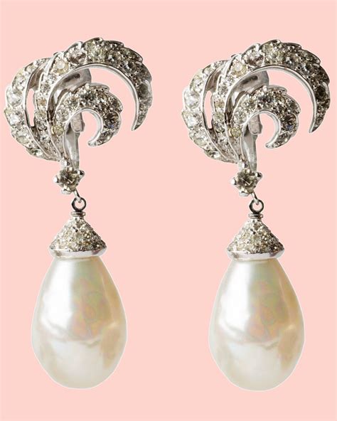 Vintage Silver Crystal Swag And Japanese Baroque Pearl Drop Earrings