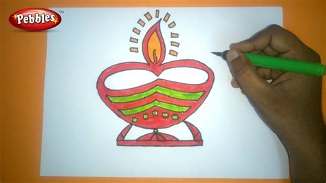 How To Draw Diwali Greeting Drawing Easy And Colourful Diwali Diya