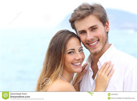 Happy Couple With A White Smile Looking At Camera Stock Image Image