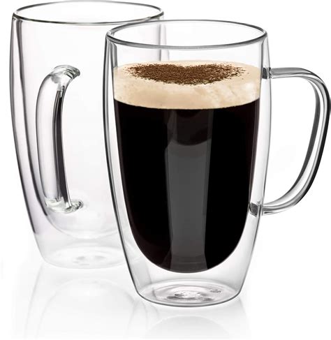 Double Walled Glass Coffee Mugs Glass Mug With Handles Double Wall Cappuccino Cups 16oz Of Set