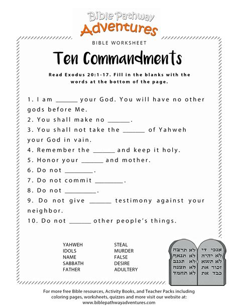They are great for helping with details like the spelling of places and concepts. Ten Commandments worksheet | Printable bible activities ...
