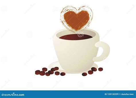 Coffee Cup And Heart Shaped Steam On White Background Stock Illustration
