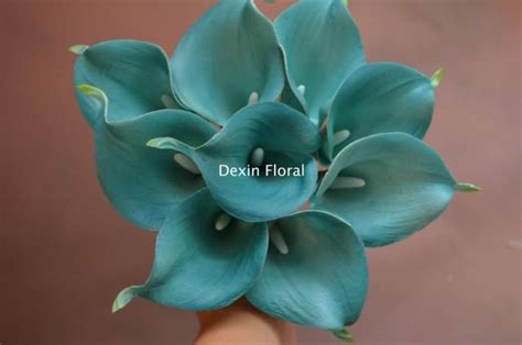 New Natural Real Touch Teal Blue Calla Lily Stems For Silk Wedding