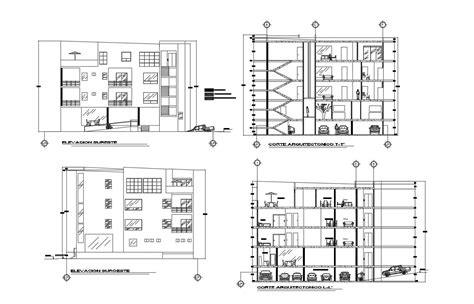 Hotel Building With Different Section And Elevation In Dwg File Cadbull