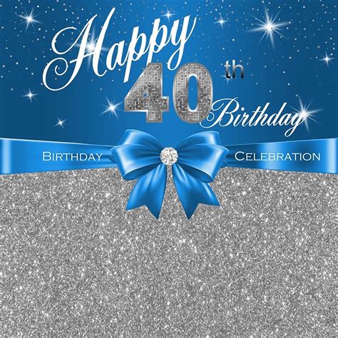 Sparkly Happy 40th Birthday Blue Silver Sequins Diamond Backdrops Vinyl