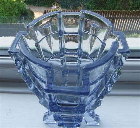Art Deco Vintage Bagley Davidsons Glass Large Sapphire Blue Bamboo Vase Ebay