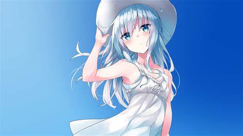 Illustration Long Hair Anime Anime Girls Blue Hair Blue Eyes Hat