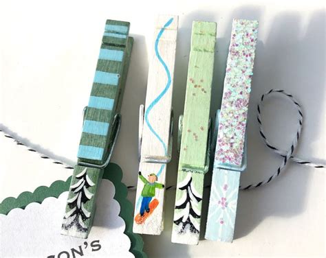 Winter Snowboard Clothespins Snow Covered Trees Snowboarder Stocking