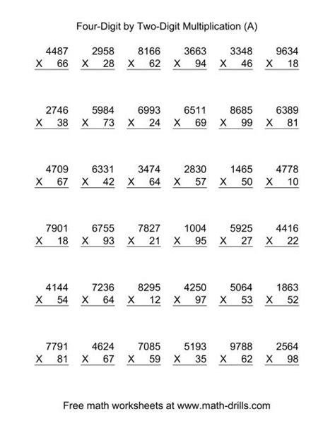 Multiplying 4 Digit Numbers By 2 Worksheet
