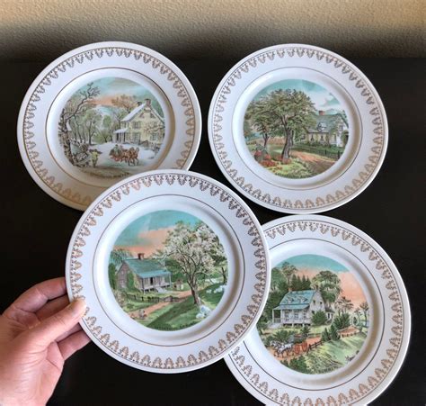 4 Vintage Currier And Ives Season Plate Collection 4 Etsy Currier