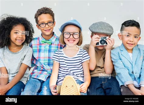 Kids Fun Children Playful Happiness Retro Togetherness Concept Stock