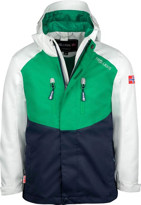 Trollkids Regen Jacke Zip In Kids Nusfjord Cloudy Greypepper Green