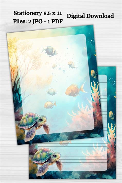 Sea Turtleprintable Stationerydigital Downloadus Letter Etsy In
