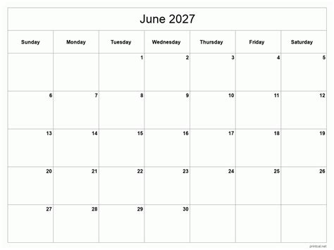 Printable June 2027 Calendar Free Printable Calendars