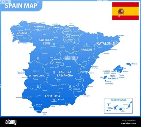 La Mappa Dettagliata Della Spagna Con Le Regioni O Gli Stati E Le Città