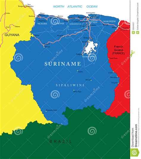 Karte von surinam freeworldmaps.net suriname political map stock image #13259146 panthermedia. Surinam-Karte vektor abbildung. Illustration von brasilien ...