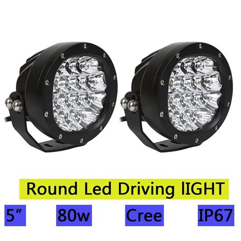 2pcs 5 Inch Round Led Driving Light 80w Front Bumper Grille Guards