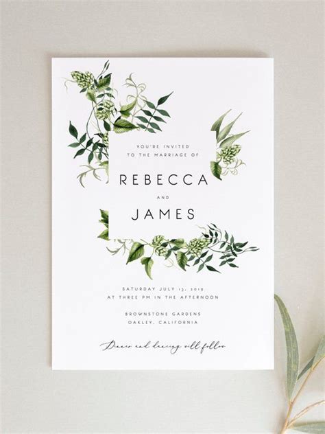 Greenery Wedding Invitation Template Fern Leaves Printable