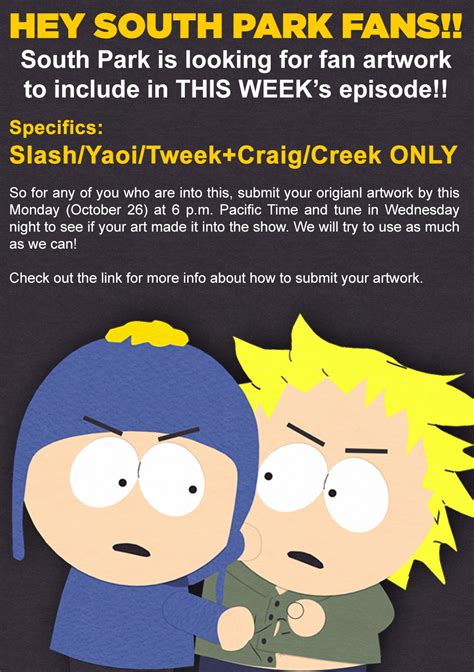 The Official South Park Tumblr Fans Last Call For Your Tweek Craig Fan Art