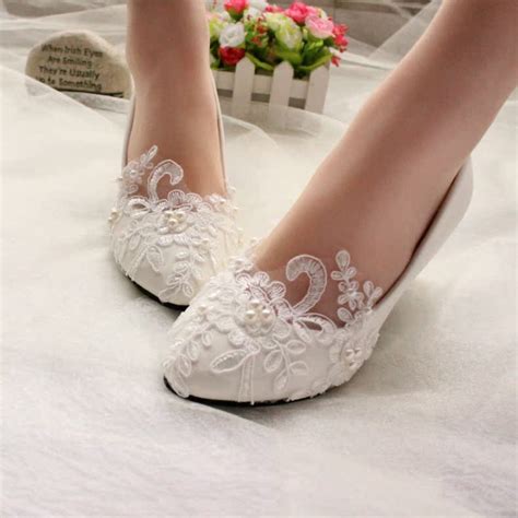 Lace White Ivory Crystal Wedding Shoes Bridal Flats Low High Heel Pump Size Ebay