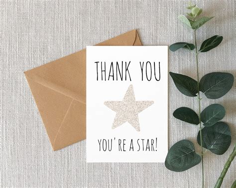 Thank You Youre A Star Card Greetings Card Thank You Etsy